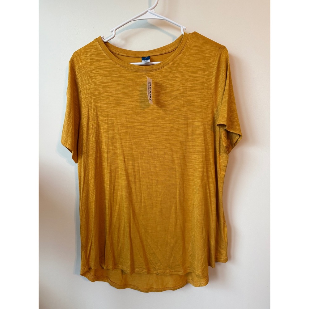 Old Navy Luxe Women Mustard Yellow Slub Knit Short Sleeve Crewneck T-Shirt Large